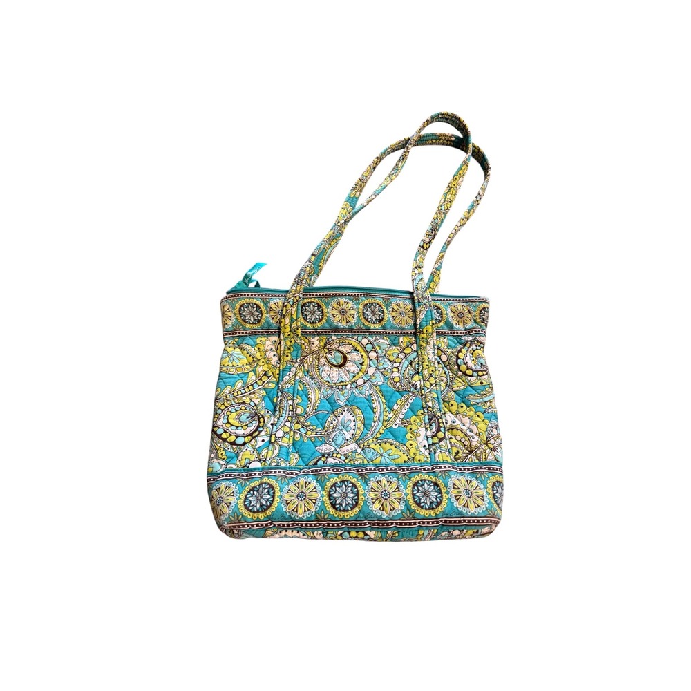 Vera Bradley Quilted Cotton Tote Bag in Peacock Paisley Teal Green Shoulder Bag